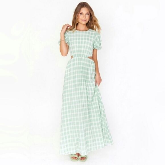 Show Me Your MuMu Eloise Green Gingham Cut Out Maxi Dress Size Extra Small NWT - Picture 1 of 11